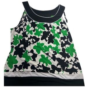 AGB Womens Sleeveless Floral Tank Top‎ Green Black White Size L